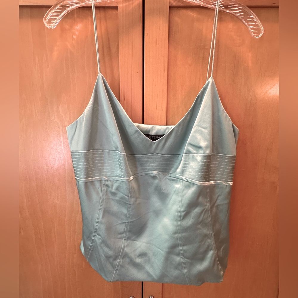 Etcetera silk cami top in robin’s egg blue, side zip, size 10